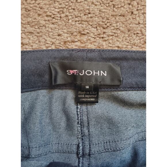 St John Dark Blue Denim Straight Leg High Rise Designer Jeans, Women's Size 14 - Picture 2 of 11